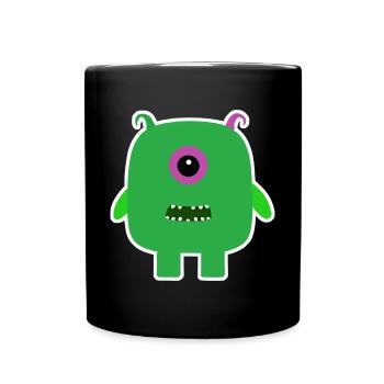 Green Cyclops Monster | Cute Square Alien  - Full Colour Mug - black - Front