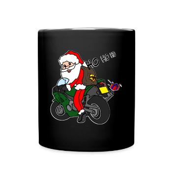 Weihnachts-Weihnachtsmann auf Motorrad mit Geschenken - Tasse einfarbig - Schwarz - Vorne