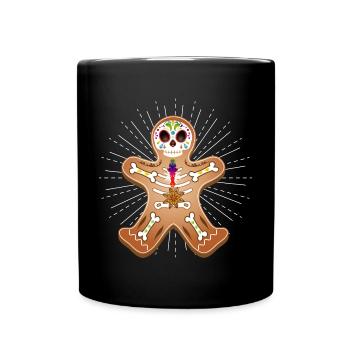 Lebkuchenmann Sugar Skull Dekor für Weihnachten - Tasse einfarbig - Schwarz - Vorne