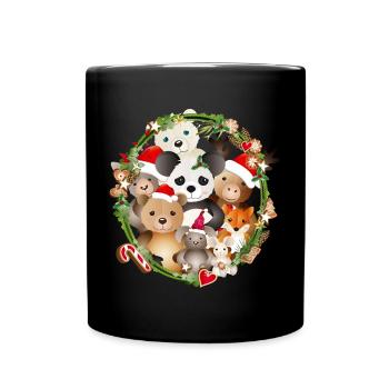 cute animals celebrate Christmas together - Full Colour Mug - black - Front
