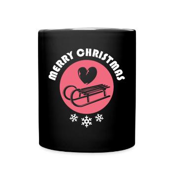 Winter Schlitten Schnee Symbol Herz Rodeln Grafik - Tasse einfarbig - Schwarz - Vorne