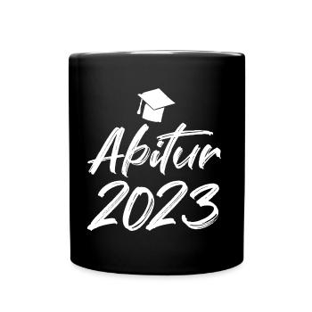 Abschluss Abitur 2023 Hut Pinselschrift - Tasse einfarbig - Schwarz - Vorne