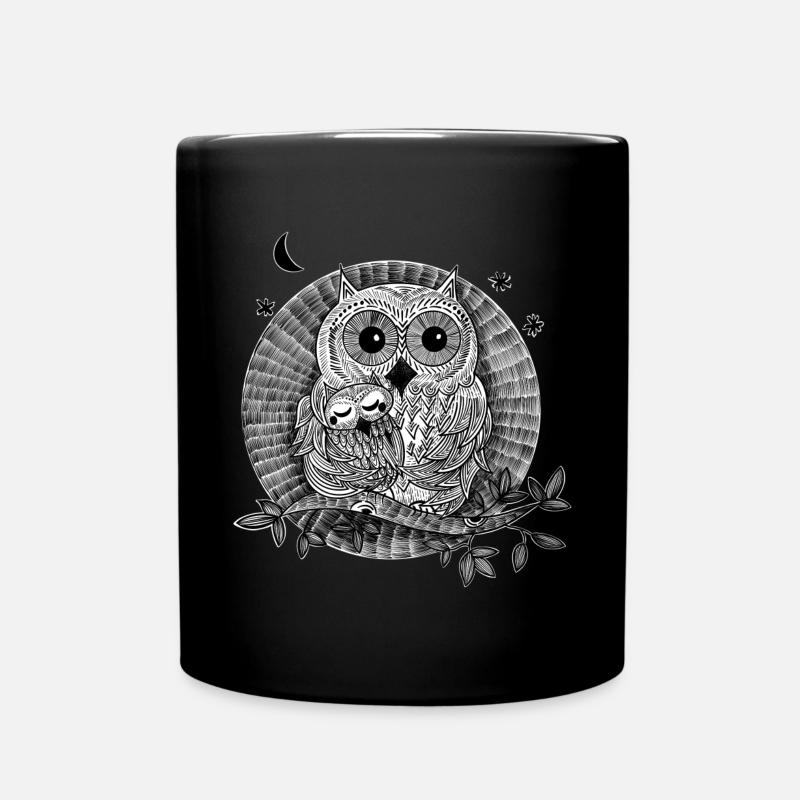 Owls illustration black and white - Full Colour Mug - black