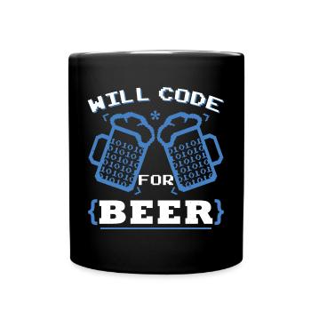 Will Code For Beer | Programmer Coding - Full Colour Mug - black - Front