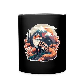 Fuchs Japan Kirschblüte Blume Japanisch Retro - Tasse einfarbig - Schwarz - Vorne