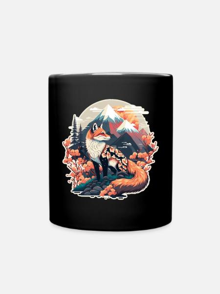 Fuchs Japan Kirschblüte Blume Japanisch Retro - Tasse einfarbig - Schwarz