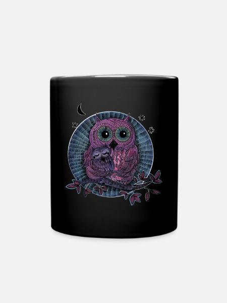 Eulen Mama Kind - Tasse einfarbig - Schwarz