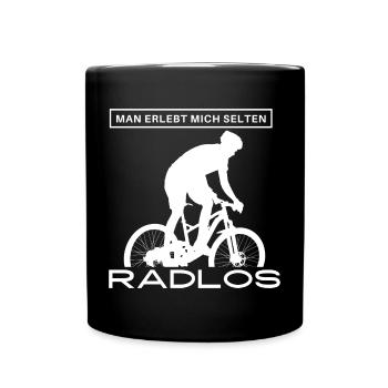 Man erlebt mich selten RADLOS - Tasse einfarbig - Schwarz - Vorne