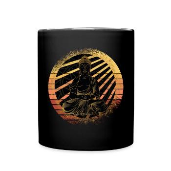 Buddha spirituell im aktuellen Retro Sunset Design - Tasse einfarbig - Schwarz - Vorne