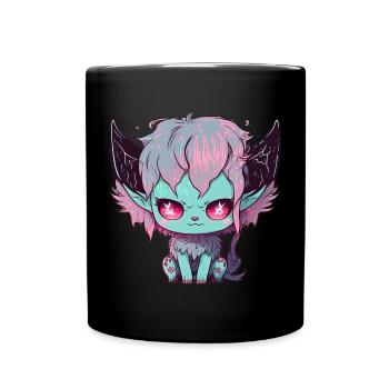 Chibi Dämon Katze mit satanischen Augen - Kawaii - Tasse einfarbig - Schwarz - Vorne