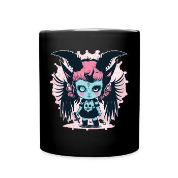 Ästhetisches Dämonenmädchen - Kawaii Anime - Tasse einfarbig - Schwarz - Vorne