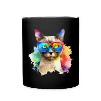 Chat siamois coloré cool avec des lunettes de soleil chat - Mug uni - noir - Devant