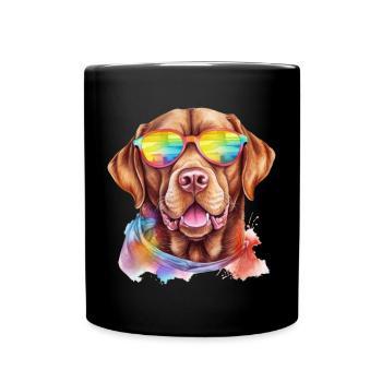 Brauner Labrador Retriever Hund mit Sonnenbrille - Tasse einfarbig - Schwarz - Vorne