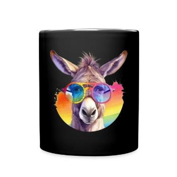 Colorful cool donkey with sunglasses - Full Colour Mug - black - Front