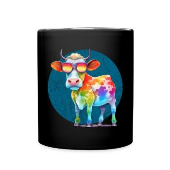Bunte coole Kuh mit Sonnenbrille - Tasse einfarbig - Schwarz - Vorne
