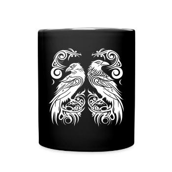 Odins Raben, Hugin und Munin, Tribal Stil Wikinger - Tasse einfarbig - Schwarz - Vorne