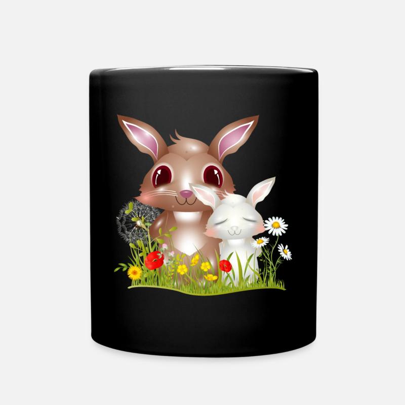 niedliche Hasen Freundschaft im Frühling - Tasse einfarbig - Schwarz