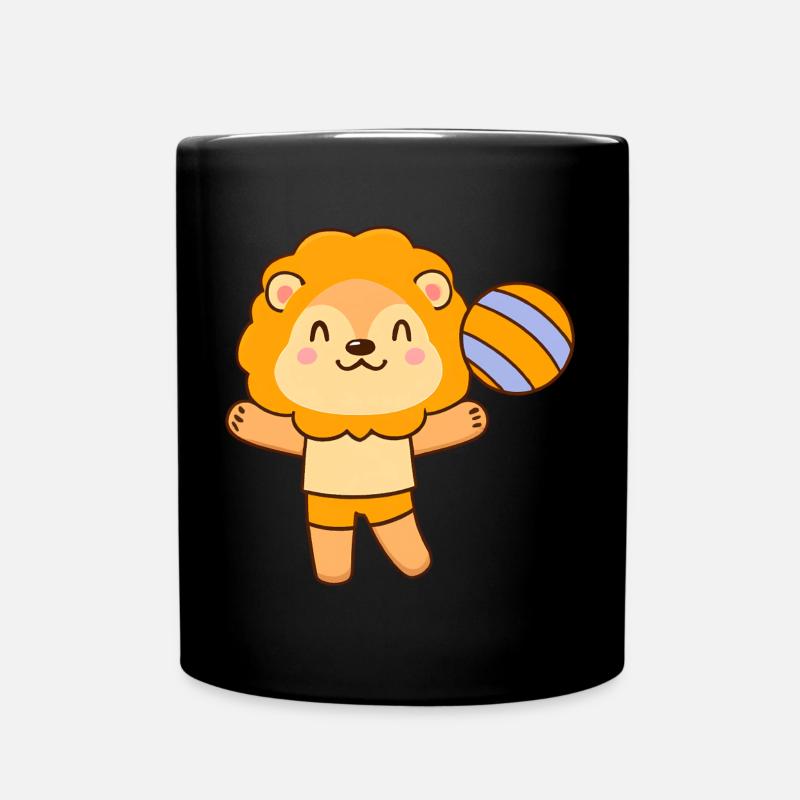 Volleyball spielender Löwe - Tasse einfarbig - Schwarz