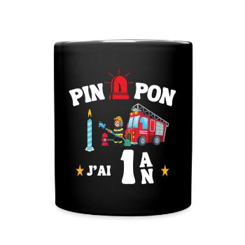 1 An Pin pon Pompier Cadeau anniversaire - Mug uni - noir - Devant