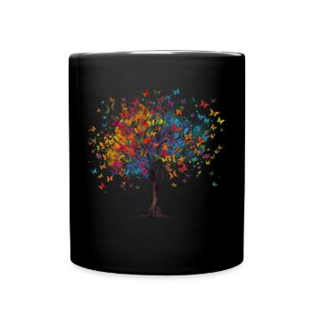 Butterfly Tree Colorful Butterflies Flies - Full Colour Mug - black - Front