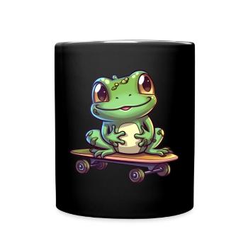 Frog on a skateboard - Full Colour Mug - black - Front