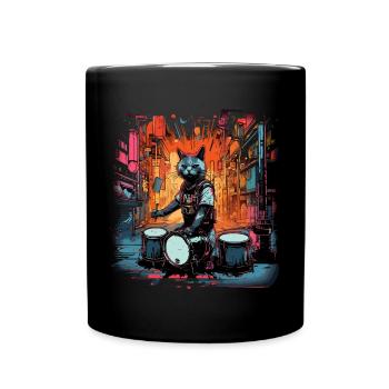 Katze Schlagzeuger Musik Tier Schlagzeug Wild Cat - Tasse einfarbig - Schwarz - Vorne