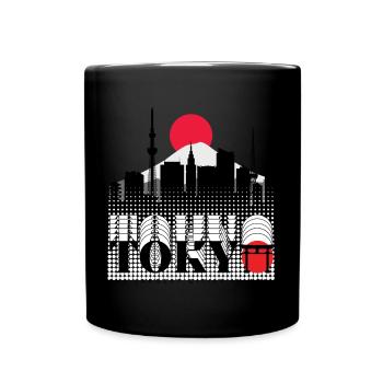 Tokyo Skyline Retro Red Sun Design - Mug uni - noir - Devant