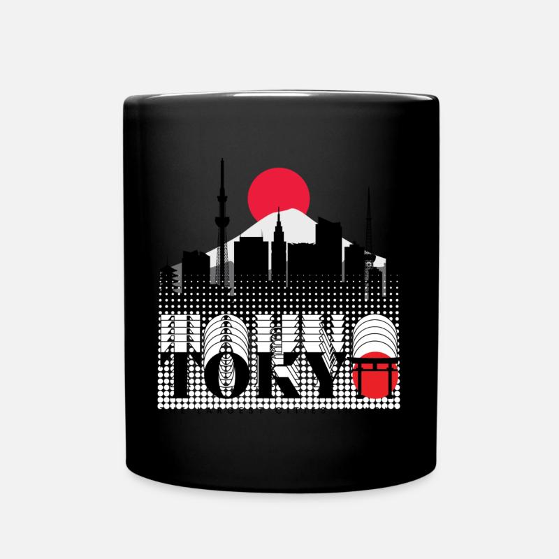 Tokyo Skyline Retro Rotsonne Design - Tasse einfarbig - Schwarz