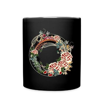 timelessly beautiful rose garden Art Nouveau frame - Full Colour Mug - black - Front