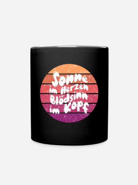 Sonne im Herzen Retro Kreis - Tasse einfarbig - Schwarz