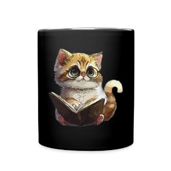 Lesekätzchen mit Brille Katze Lesekatze - Tasse einfarbig - Schwarz - Vorne