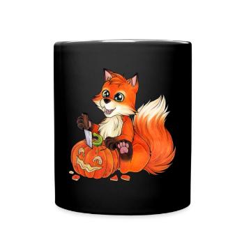 Niedlicher Fuchs Kürbis Halloween Kürbis Schnitzen - Tasse einfarbig - Schwarz - Vorne