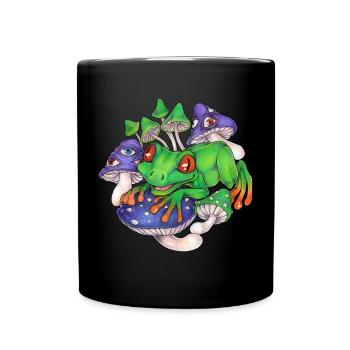 Cooler Frosch mit Pilzen Wahninn und Surreal - Tasse einfarbig - Schwarz - Vorne