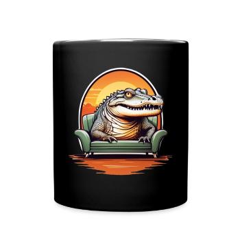 Alligator auf Sofa - Tasse einfarbig - Schwarz - Vorne