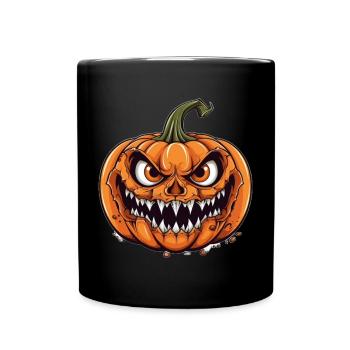 Creepy Halloween pumpkin with evil face - Full Colour Mug - black - Front
