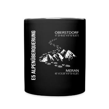 E5 Alpenüberquerung - Tasse einfarbig - Schwarz - Vorne