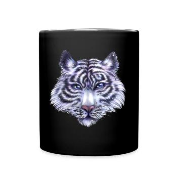 Weißer Tiger in Blau Lila Geschenk Freiheit Natur - Tasse einfarbig - Schwarz - Vorne