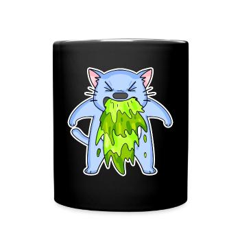 Katze kotzt Kotze - Tasse einfarbig - Schwarz - Vorne