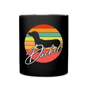 Dackelsilhouetten in Vintage Kreisfläche - Tasse einfarbig - Schwarz - Vorne