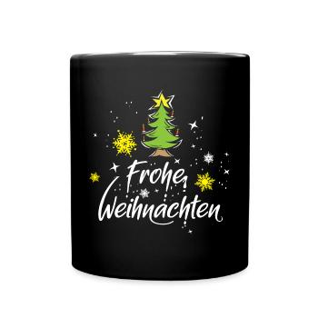 frohe Weihnachten Symbol Baum Christbaum Sterne - Tasse einfarbig - Schwarz - Vorne
