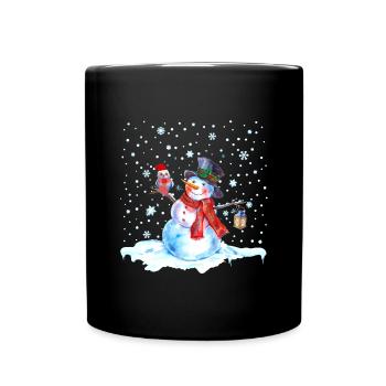 Noël nostalgie bonhomme de neige avec hibou, lanterne - Mug uni - noir - Devant