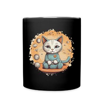 Chat dans l’espace - Chaton mignon entouré d’étoiles - Mug uni - noir - Devant
