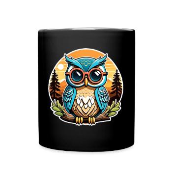 Eule - Tasse einfarbig - Schwarz - Vorne
