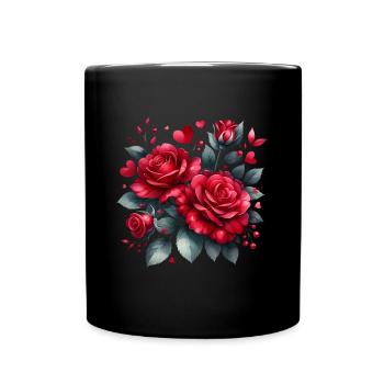 Rote Rosen lieben Valentinstag Paargeschenk - Tasse einfarbig - Schwarz - Vorne