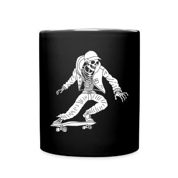 White skeleton on skateboard - Full Colour Mug - black - Front
