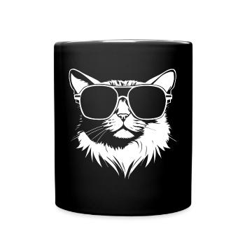 Lustige Katze mit Sonnenbrille Kätzchen Sonnenbrille Katzen - Tasse einfarbig - Schwarz - Vorne