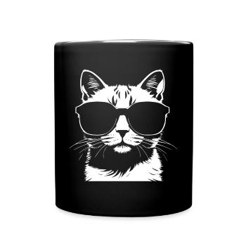 Lustige Katze mit Sonnenbrille Kätzchen Sonnenbrille Katzen - Tasse einfarbig - Schwarz - Vorne