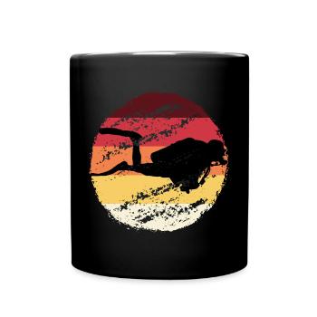 Retro Sonnenuntergang Taucher Silhouette - Tasse einfarbig - Schwarz - Vorne