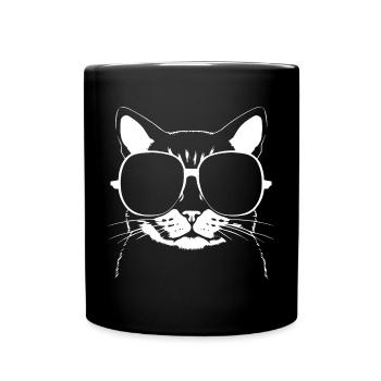 Drôle de chat avec des lunettes de soleil Chaton Sunglas Cats - Mug uni - noir - Devant