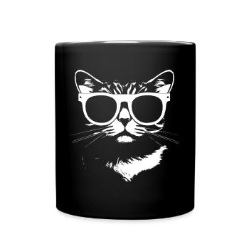 Lustige Katze mit Sonnenbrille Kätzchen Sonnenbrille Katzen - Tasse einfarbig - Schwarz - Vorne